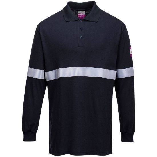 Picture of Portwest FR03 Flame Resistant Anti-Static Long Sleeve Polo Shirt With Reflective Tape