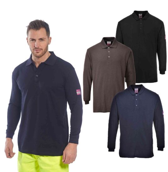 Picture of Portwest FR10 Flame Resistant Anti-Static Long Sleeve Polo Shirt