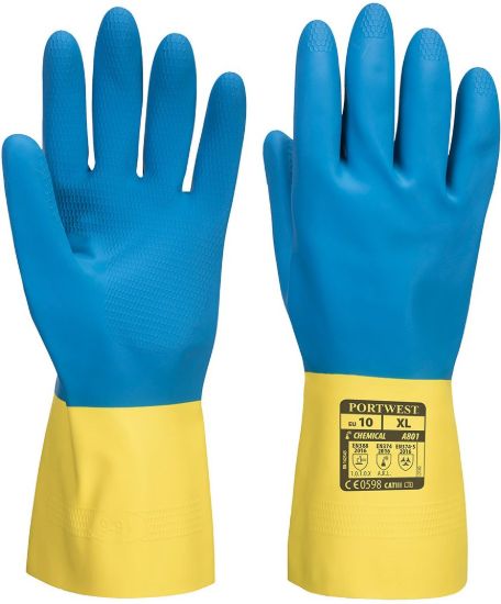 Picture of A801 Double Dipped Latex Gauntlet - Yellow/Blue