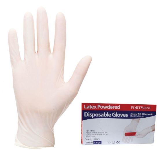 Picture of Portwest A910 Powdered Latex Disposable Glove - White