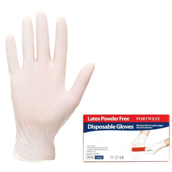 Picture of Portwest A915 Powder Free Latex Disposable Glove - White