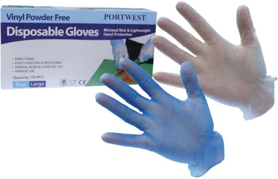 Picture of Portwest A905 Powder Free Vinyl Disposable Gloves - Blue